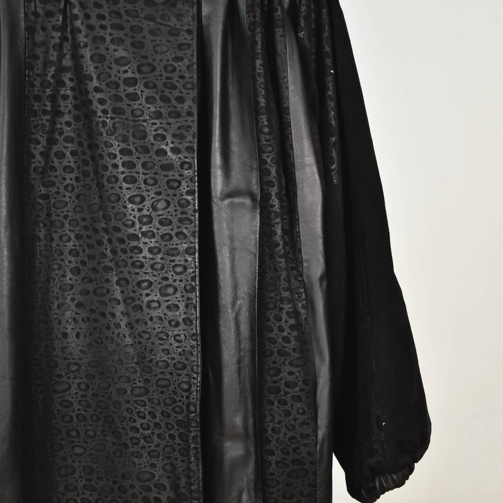Vintage 80s Black Leather and Suede Trench Coat - Picture 6 of 11